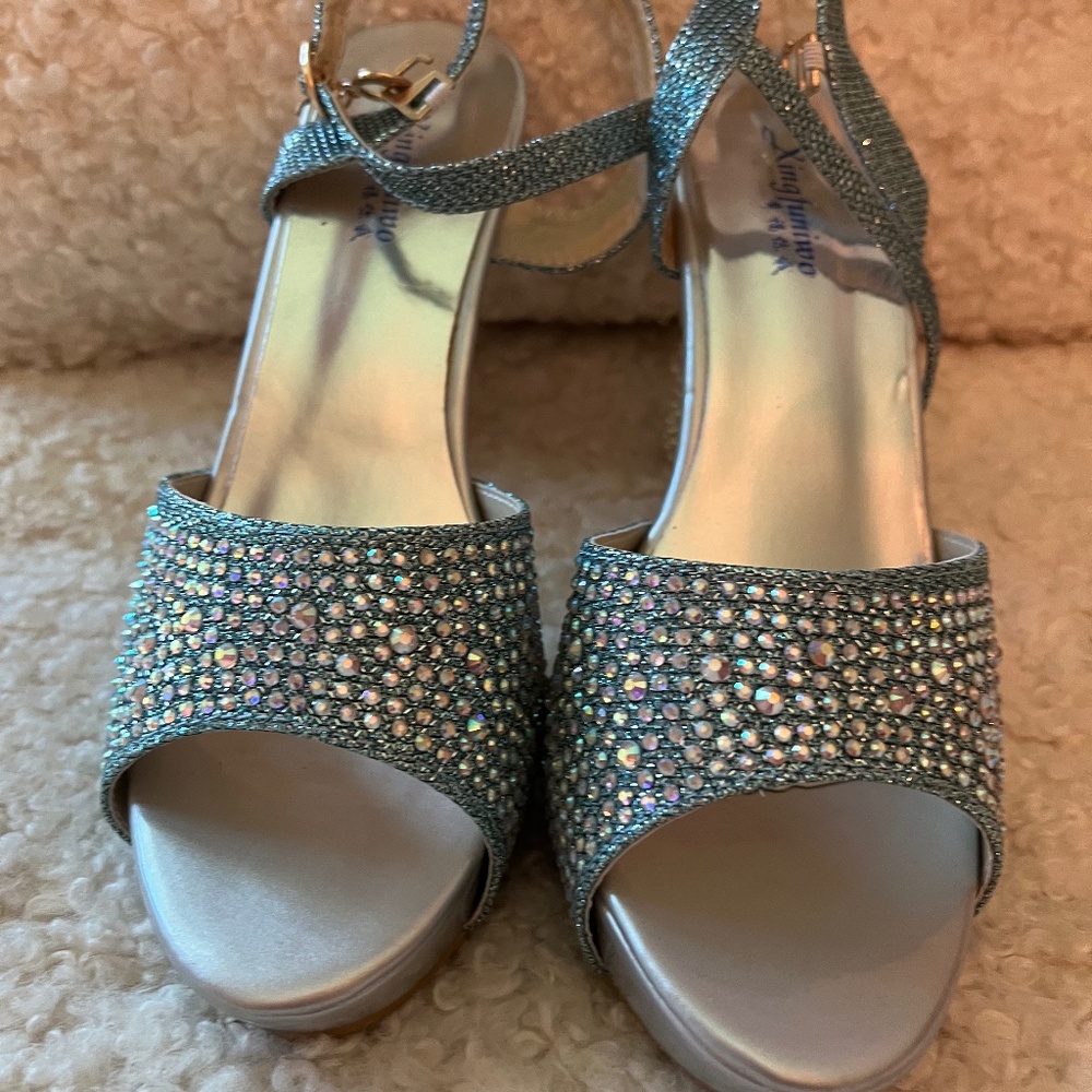 Lucite blue and clear faux jeweled platform style heel - Gentle Worn - Size 39